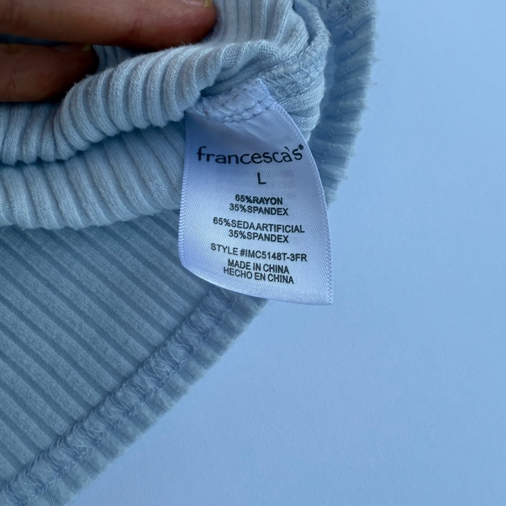 Francesca’s Icy Blue Ribbed Mock Neck Ribbed Tank Top | Large - Picture 8 of 8